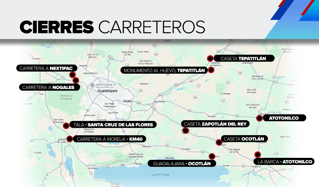 Bloqueos en Jalisco: Continúan cierres en las siguientes carreteras