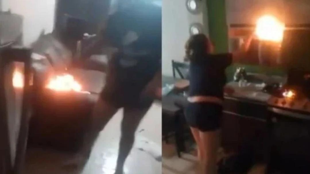 VIDEO: Mujer incendia su casa tras pelea con su pareja; se vuelve viral